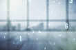 © Pixels Hunter - Multi exposure of abstract creative coding sketch and world map on empty corporate office background, artificial intelligence and neural networks concept