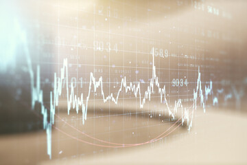 Poster - Double exposure of virtual creative financial diagram on empty room interior background, banking and accounting concept