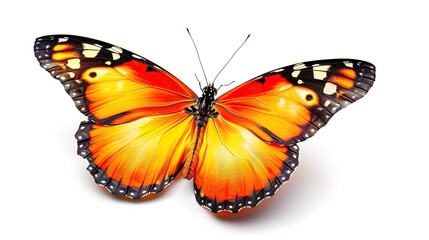 Wall Mural - Glorious Closeup Photograph Of An Orange And Blue Butterfly On White Background