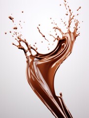 Wall Mural - A chocolate splash is shown in a white background. The splash is very dynamic and he is in motion. Scene is playful and fun