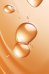 Wall Mural - A close up of three drops of water on a light orange background. The drops are small and round, and they are scattered across the surface