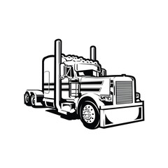 Wall Mural - Semi Truck 18 Wheeler Monochrome Silhouette Vector Isolated