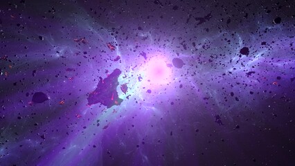 Wall Mural - meteor rocks flying in deep space close to the sun with purple rays 3d rendering of deep space with 