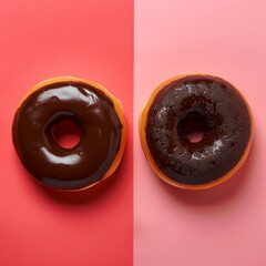 Wall Mural - plain donut vs chocolate donut, vivid color, background blurred