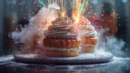 Poster - Conceptualize baked goods that emit colorful sparks when bitten into. Generative AI.