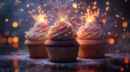Poster - Conceptualize baked goods that emit colorful sparks when bitten into. Generative AI.