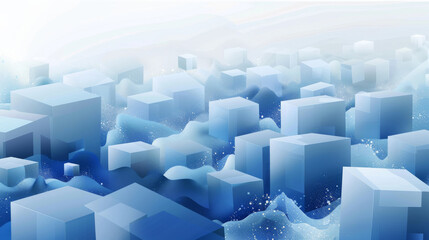 Leinwandbilder - Minimalist vector graphic of an abstract floating blocks, blue and white color palette, white background, simple design, flat illustration, in the style of an abstract waves. Generative AI.