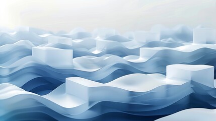 Leinwandbilder - Minimalist vector graphic of an abstract floating blocks, blue and white color palette, white background, simple design, flat illustration, in the style of an abstract waves. Generative AI.