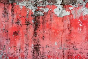 Wall Mural - Abstract background of shabby concrete wall surface with bright red paint and weathered parts