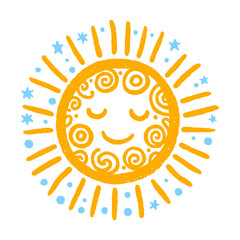Wall Mural - Sun symbol. Childlike drawing of sun. Abstract cute drawing of sun. Vector illustration