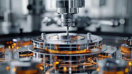 Poster - The most advanced scientific and technological production of 0.01 nanometer chip lithography machine optical lens, with precise dimensional data. Generative AI.
