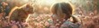 © Paphawin - Little girl giggling with a kitten in a blooming garden 3D rendering