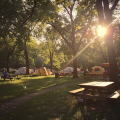 Wall Mural - A group of tents are set up in a grassy field