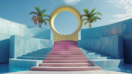 Aufkleber - Podium, summer colors. Generative AI.