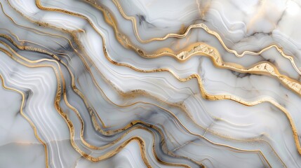 Wall Mural - Abstract gray and white marble pattern with golden lines.