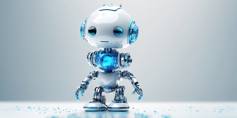 3D ai robot and water drops with light background