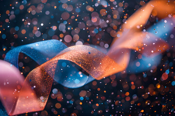 Wall Mural - Glittering sequins and colorful ribbons strewn across crafting tables, captured in dynamic motion blur photography using panning technique