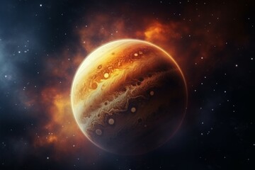 Wall Mural - Stunning high-resolution image of planet Jupiter with vivid details and surrounding nebula, perfect for space and astronomy enthusiasts.