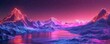 © Natalia - A surreal scene featuring a neon fantasy mountain, lake, and night sky. This abstract panoramic background showcases rocky mountains and glowing neon lines, creating a dynamic landscape with a floatin