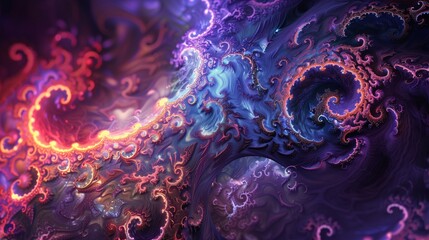 Wall Mural - Digital fractal art with intricate details and vibrant hues, abstract background