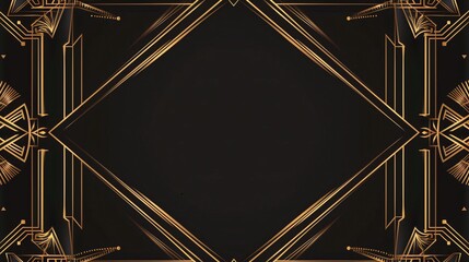 Wall Mural - Elegant Art Deco border with gold geometric patterns on a black background, design