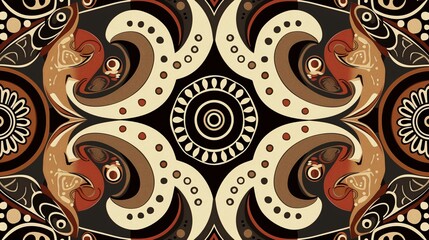 seamless pattern of abstract tribal motifs in earthy tones, wallpaper design