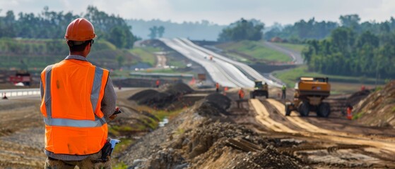 civil engineer wearing safety vest at construction site