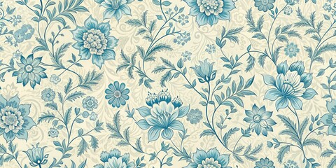 Wall Mural - Elegant blue floral wallpaper pattern for a classic touch.