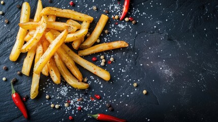 Sticker - Tasty crunchy fries with seasoning on a dark cement surface