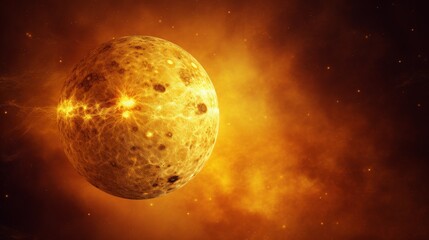 Wall Mural - A vivid depiction of a glowing celestial body with fiery hues and radiant light in the vastness of space. Perfect for space-themed projects and presentations