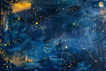 Wall Mural - A painting of a starry night sky with a blue background generated by AI