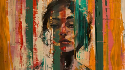 Abstract portrait of a woman with colorful lines for contemporary art or design