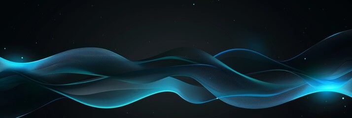 Poster - On a black background, a blue sound wave with a gradient is abstractly illustrated