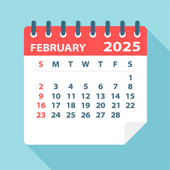 Wall Mural - February 2025 Calendar Leaf - Vector Illustration