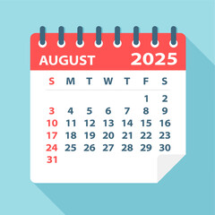 Wall Mural - August 2025 Calendar Leaf - Vector Illustration