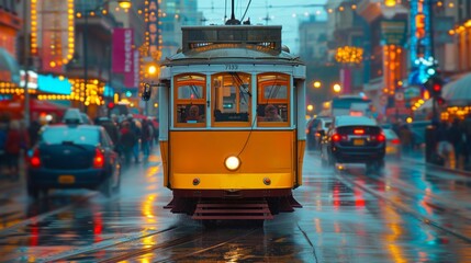 Wall Mural - Experiment with perspective to create visually dynamic images of a fast-moving tramcar as it traverses sharp curves and steep inclines