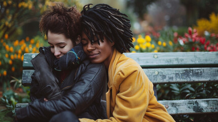 LGBTQ_couple_sitting_on_a_bench_one_partner_resting