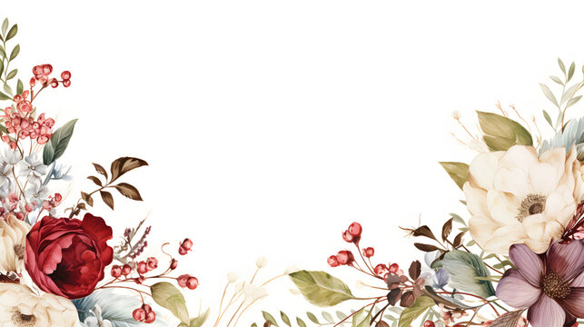 Digital retro boho flowers border graphics background