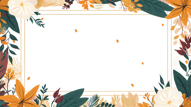 Digital retro boho flowers border graphics background