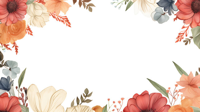Digital retro boho flowers border graphics background
