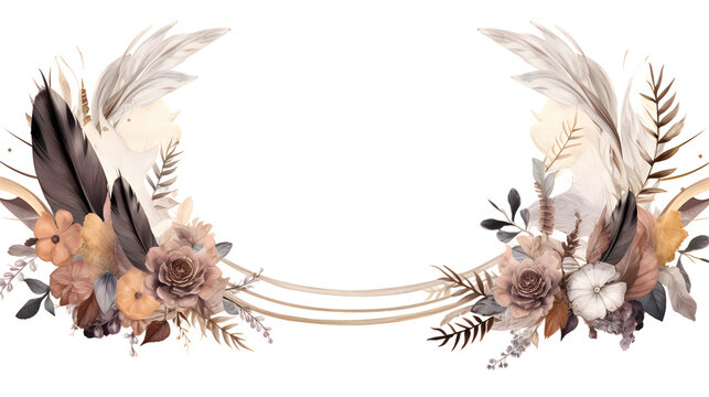 Digital retro boho flowers border graphics background