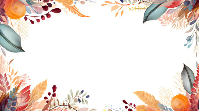 Digital retro boho flowers border graphics background