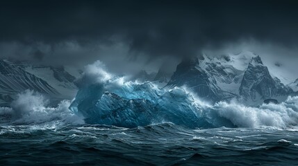 iceberg in the artic sea, arctic landscape and seascape - fictional antarctica scene