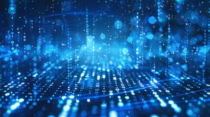 Wall Mural - Digital binary code background with blue bokeh lights and data technology