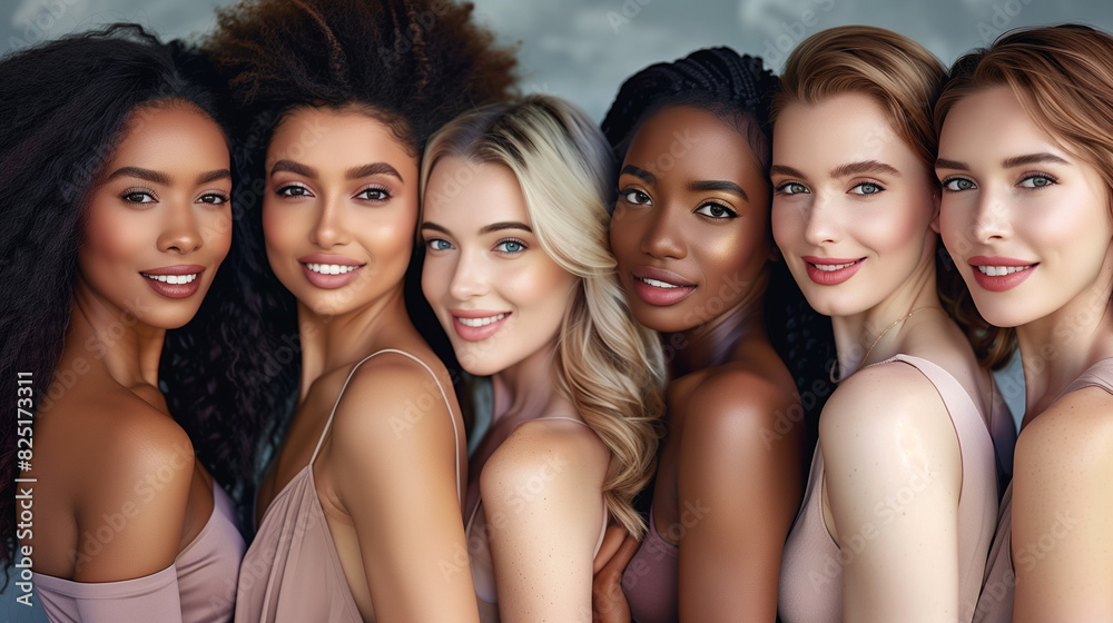 Attractive Races A diverse group of beautiful women with natural beauty and glowing ...