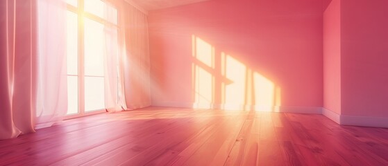 Wall Mural - A room with a pink wall and white curtains