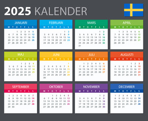 Wall Mural - 2025 Calendar Swedish - vector illustration