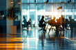 © ltandzt - Front view of a loft open space office interior. Blur focus of Fashion and modern office interiors.