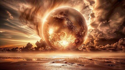 Wall Mural - a giant ball of fire in the sky