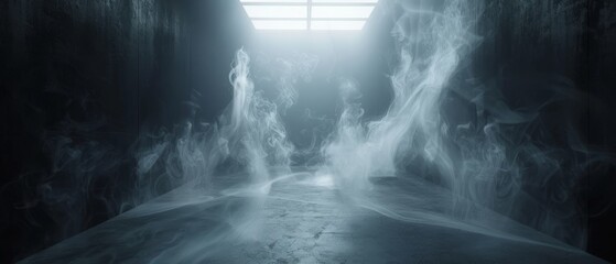 Wall Mural - A dark room with smoke and steam